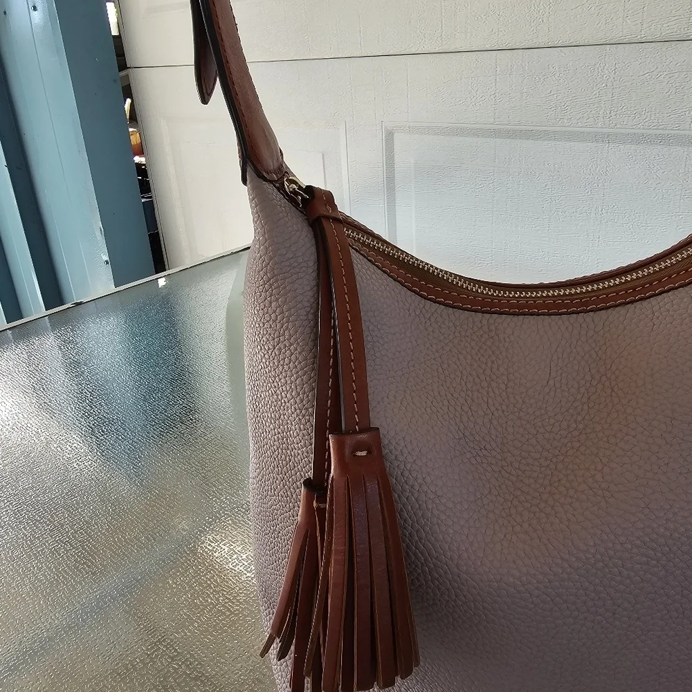 Dooney & Bourke Taupe & Brown Pebble Grain Leather Shoulder Bag